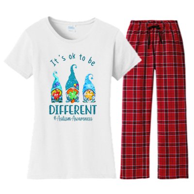 It's Ok To Be Different Autism Awareness Gnome Women's Flannel Pajama Set