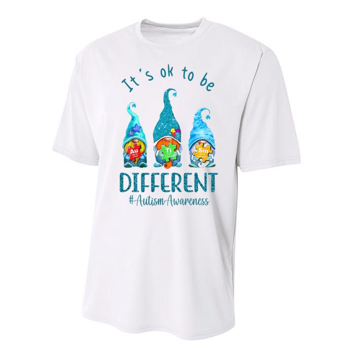 It's Ok To Be Different Autism Awareness Gnome Performance Sprint T-Shirt