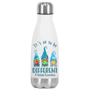 It's Ok To Be Different Autism Awareness Gnome Stainless Steel Insulated Water Bottle