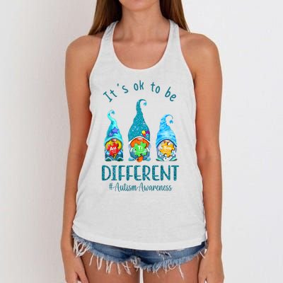 It's Ok To Be Different Autism Awareness Gnome Women's Knotted Racerback Tank