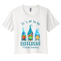 It's Ok To Be Different Autism Awareness Gnome Women's Crop Top Tee