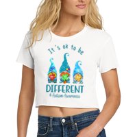 It's Ok To Be Different Autism Awareness Gnome Women's Crop Top Tee