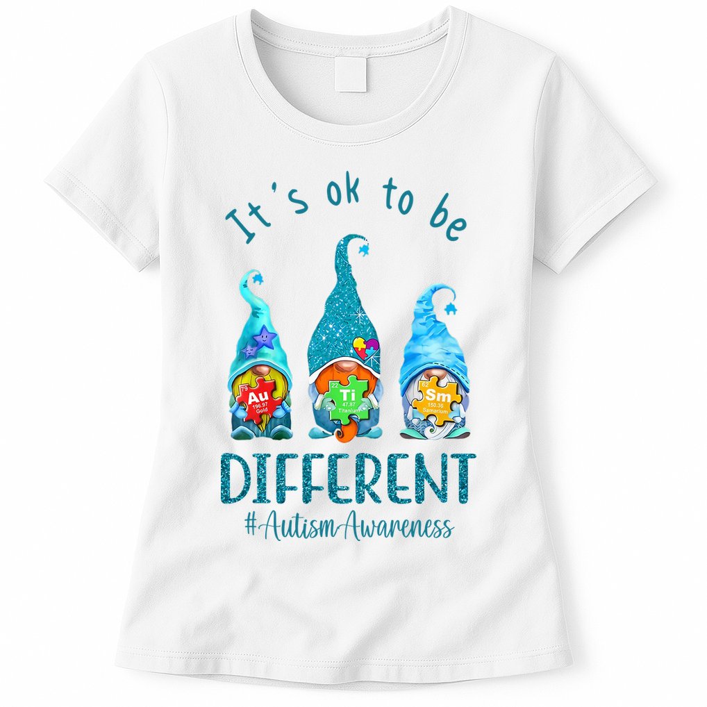 It's Ok To Be Different Autism Awareness Gnome Womens T-Shirt