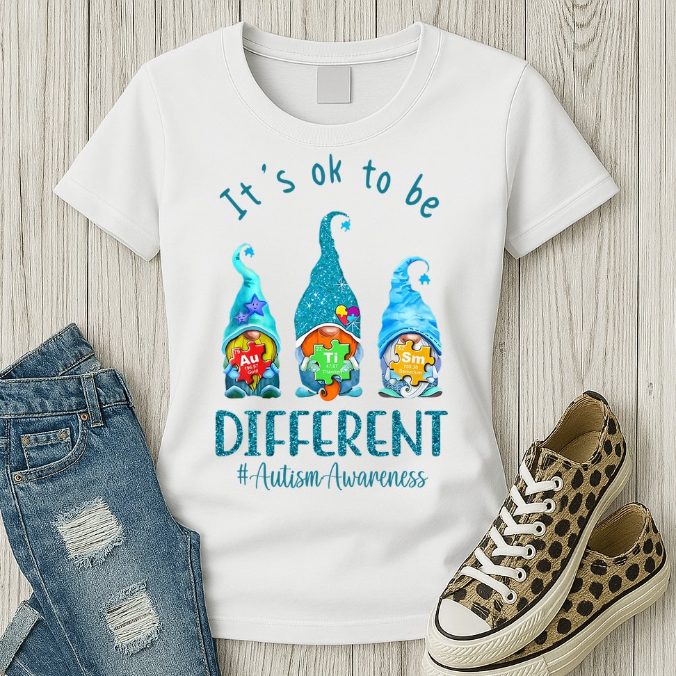 It's Ok To Be Different Autism Awareness Gnome Womens T-Shirt