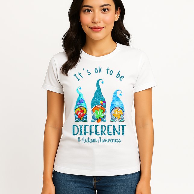 It's Ok To Be Different Autism Awareness Gnome Womens T-Shirt
