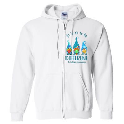 It's Ok To Be Different Autism Awareness Gnome Full Zip Hoodie