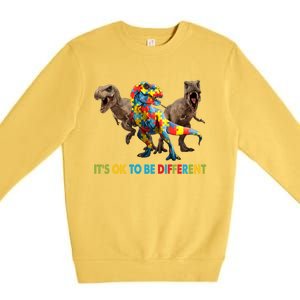 ItS Ok To Be Different Dinosaur Autism Awareness Funny Gift Premium Crewneck Sweatshirt