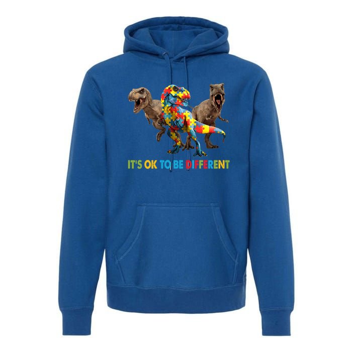 ItS Ok To Be Different Dinosaur Autism Awareness Funny Gift Premium Hoodie