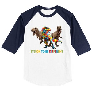 ItS Ok To Be Different Dinosaur Autism Awareness Funny Gift Baseball Sleeve Shirt