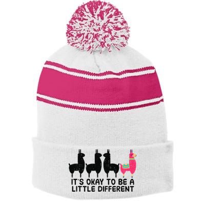 It's okay to be a little different Alpacas Quote Stripe Pom Pom Beanie