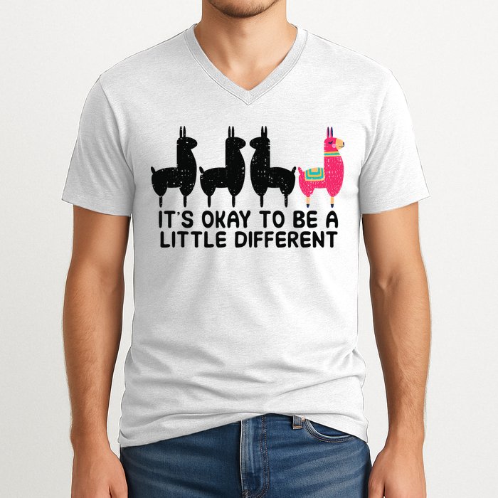It's okay to be a little different Alpacas Quote V-Neck T-Shirt