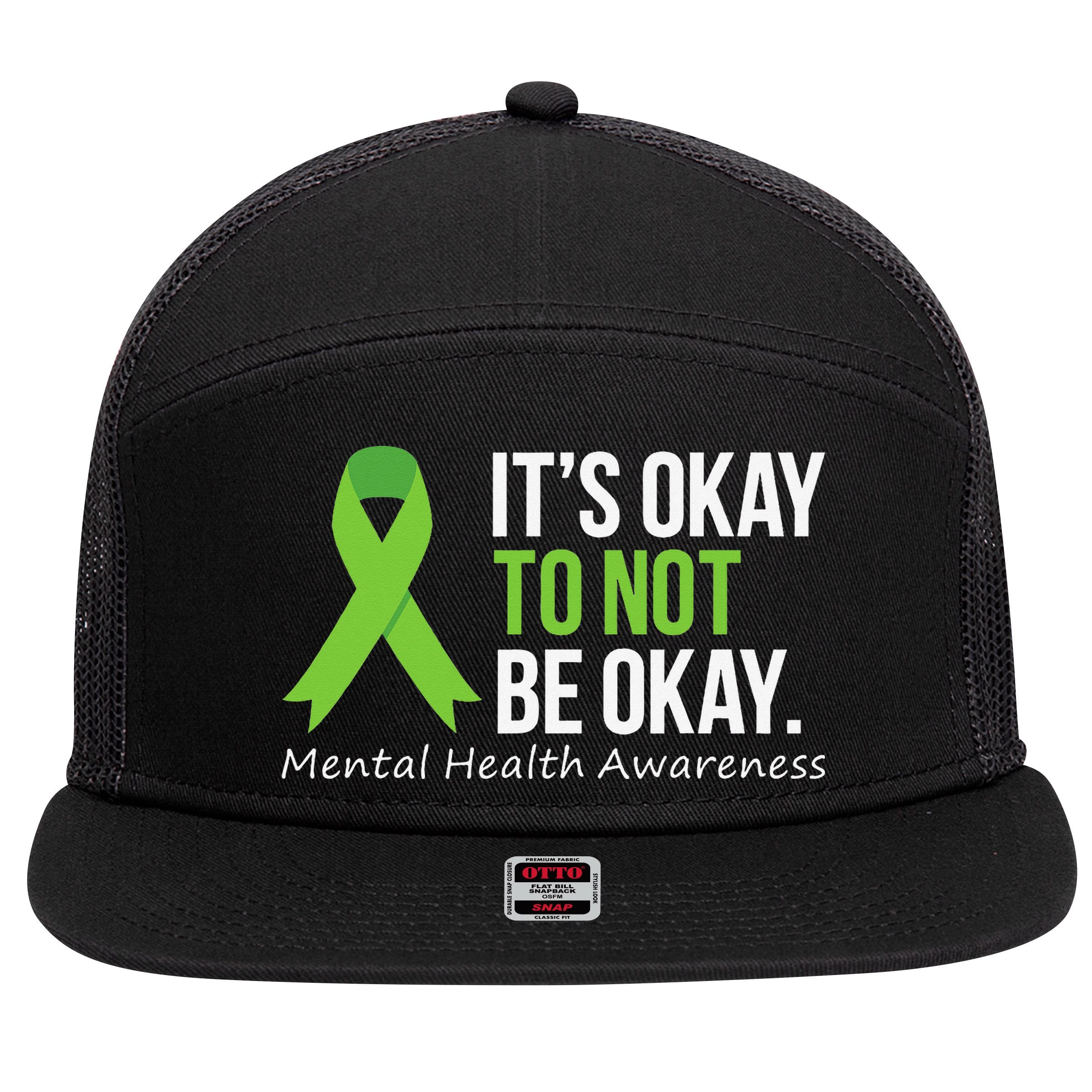 Its Okay To Not Be Okay Mental Health Awareness Ribbon 7 Panel Mesh Trucker Snapback Hat