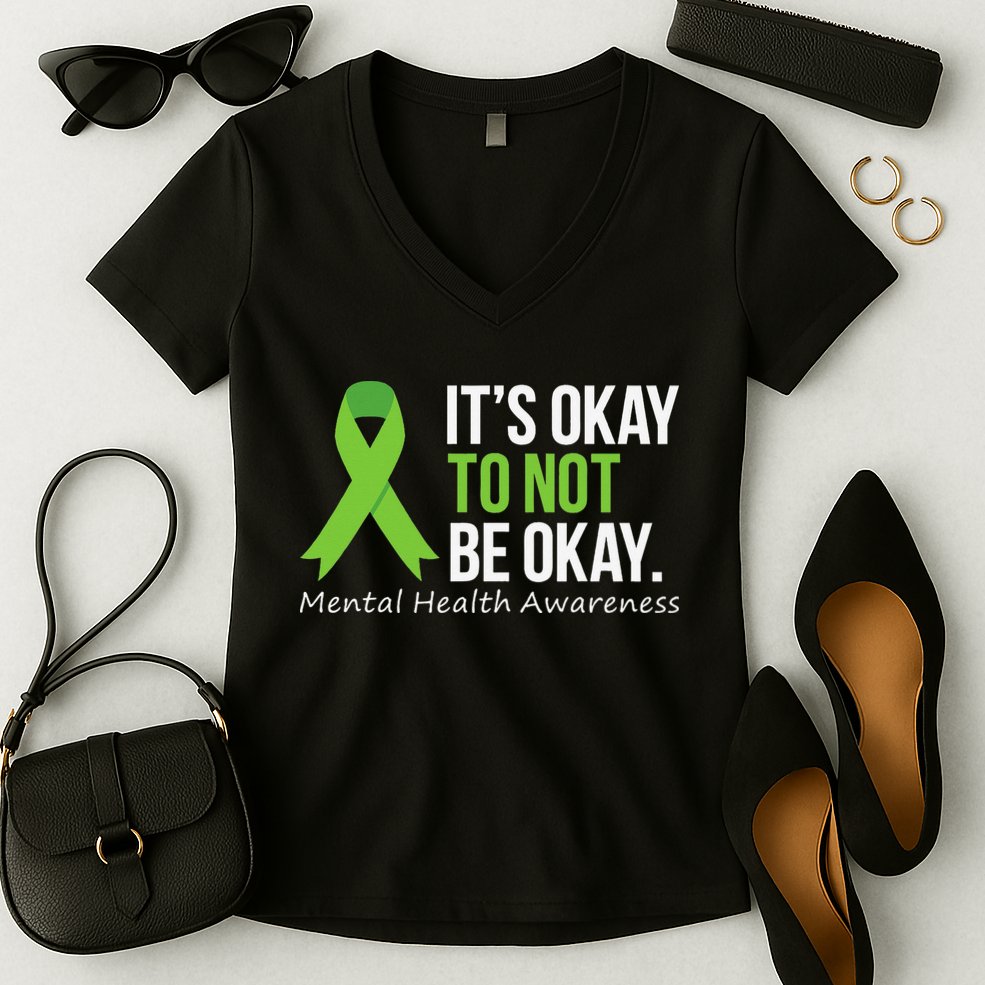 Its Okay To Not Be Okay Mental Health Awareness Ribbon Women's V-Neck T-Shirt