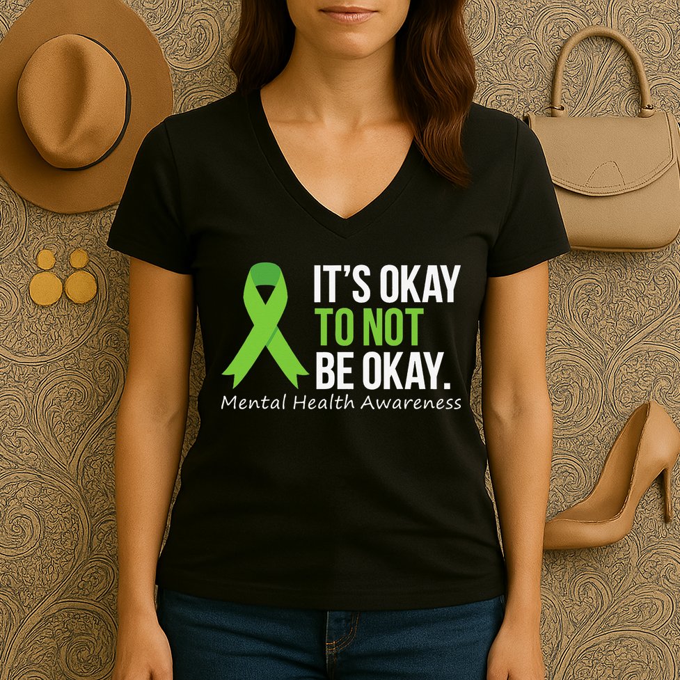 Its Okay To Not Be Okay Mental Health Awareness Ribbon Women's V-Neck T-Shirt