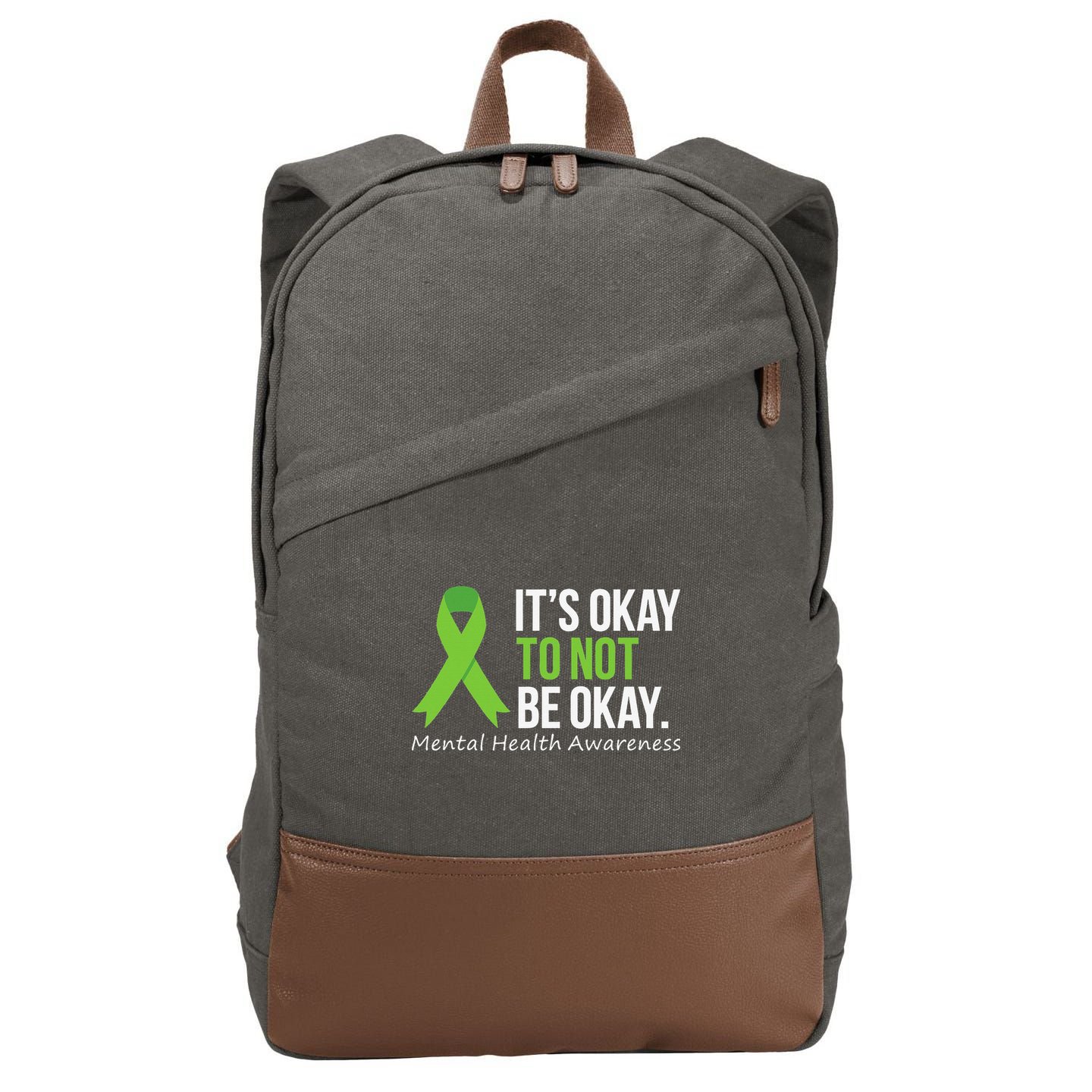 Its Okay To Not Be Okay Mental Health Awareness Ribbon Cotton Canvas Backpack