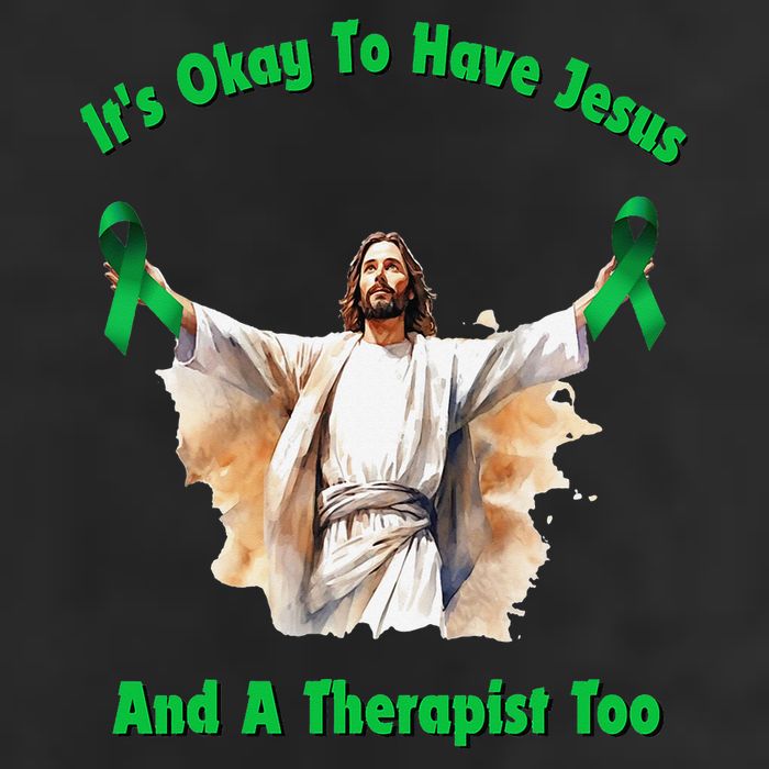 Its Ok To Have Jesus And A Therapist Too 7 Panel Mesh Trucker Snapback Hat