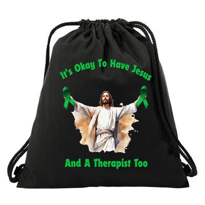 Its Ok To Have Jesus And A Therapist Too Drawstring Bag
