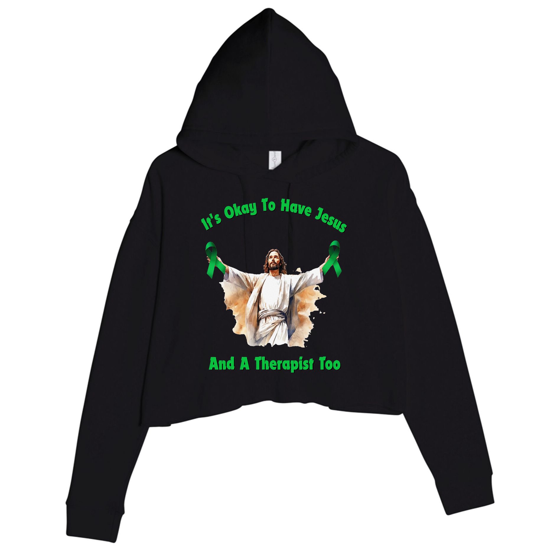 Its Ok To Have Jesus And A Therapist Too Crop Fleece Hoodie