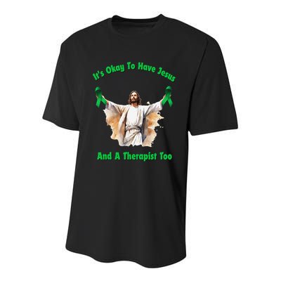 Its Ok To Have Jesus And A Therapist Too Youth Performance Sprint T-Shirt