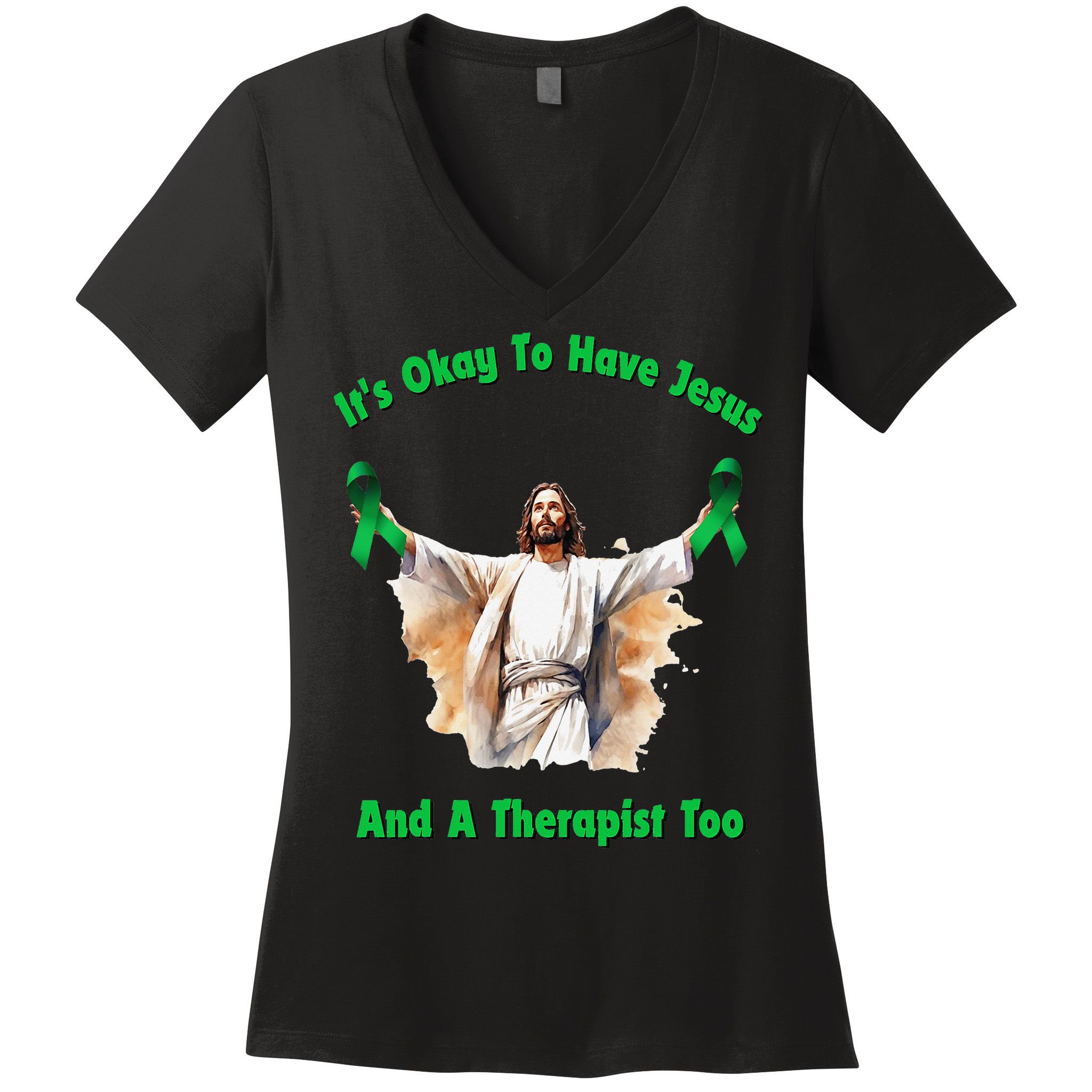Its Ok To Have Jesus And A Therapist Too Women's V-Neck T-Shirt