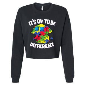 It's Ok To Be Different Autism Awareness Elephant Cropped Pullover Crew