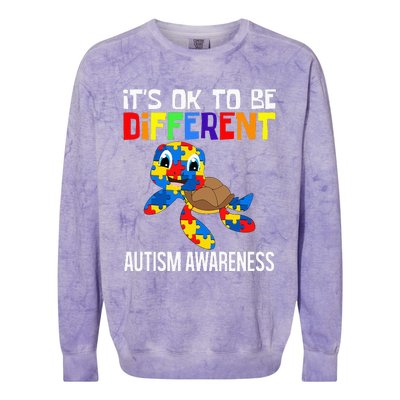 It's Ok To Be Different Autism Awareness Save The Turtles Colorblast Crewneck Sweatshirt