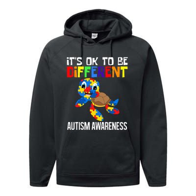 It's Ok To Be Different Autism Awareness Save The Turtles Performance Fleece Hoodie