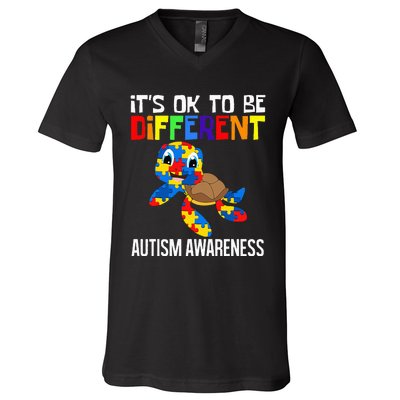 It's Ok To Be Different Autism Awareness Save The Turtles V-Neck T-Shirt