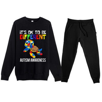 It's Ok To Be Different Autism Awareness Save The Turtles Premium Crewneck Sweatsuit Set