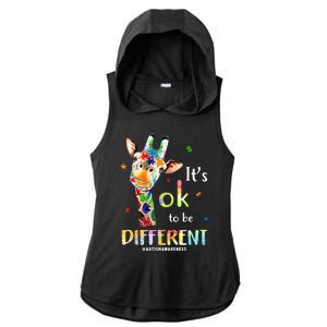 It's Ok To Be Different Autism Awareness Puzzle Giraffe Ladies PosiCharge Tri-Blend Wicking Draft Hoodie Tank