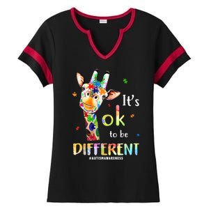 It's Ok To Be Different Autism Awareness Puzzle Giraffe Ladies Halftime Notch Neck Tee