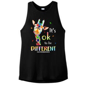 It's Ok To Be Different Autism Awareness Puzzle Giraffe Ladies PosiCharge Tri-Blend Wicking Tank