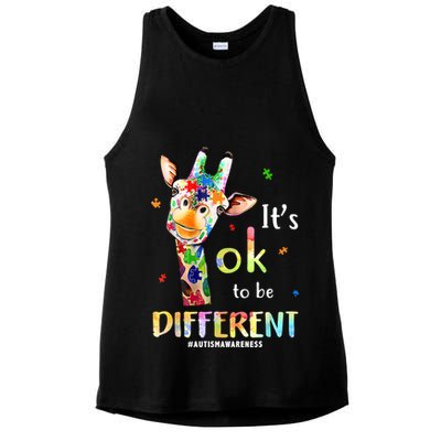 It's Ok To Be Different Autism Awareness Puzzle Giraffe Ladies PosiCharge Tri-Blend Wicking Tank