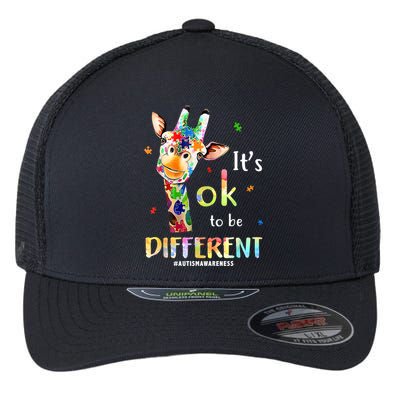 It's Ok To Be Different Autism Awareness Puzzle Giraffe Flexfit Unipanel Trucker Cap