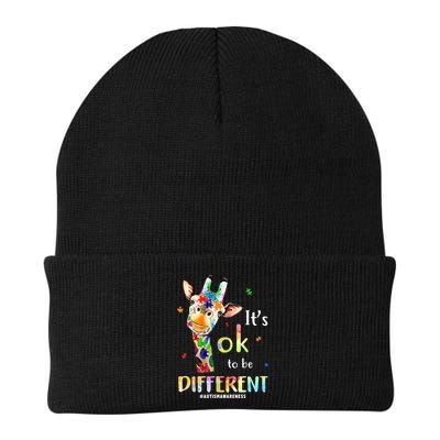 It's Ok To Be Different Autism Awareness Puzzle Giraffe Knit Cap Winter Beanie