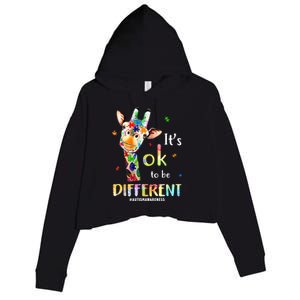 It's Ok To Be Different Autism Awareness Puzzle Giraffe Crop Fleece Hoodie