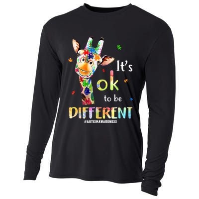 It's Ok To Be Different Autism Awareness Puzzle Giraffe Cooling Performance Long Sleeve Crew