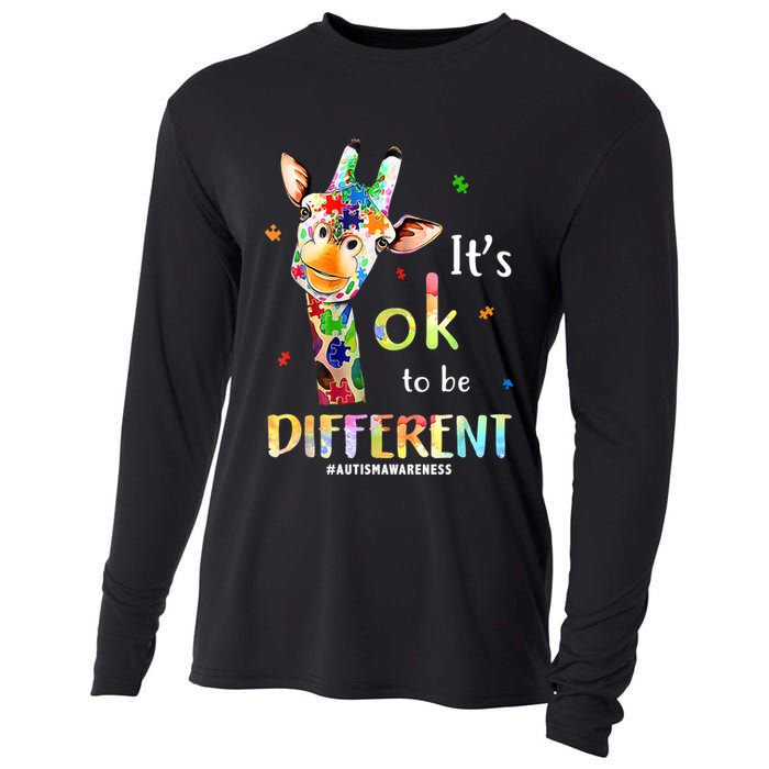 It's Ok To Be Different Autism Awareness Puzzle Giraffe Cooling Performance Long Sleeve Crew