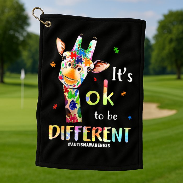 It's Ok To Be Different Autism Awareness Puzzle Giraffe Golf Towel