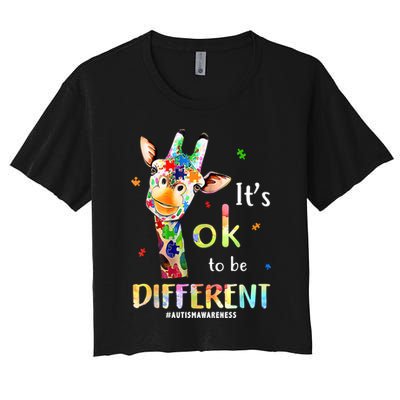 It's Ok To Be Different Autism Awareness Puzzle Giraffe Crop Top