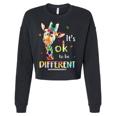 It's Ok To Be Different Autism Awareness Puzzle Giraffe Cropped Pullover Crew