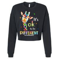 It's Ok To Be Different Autism Awareness Puzzle Giraffe Cropped Pullover Crew
