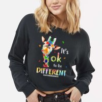 It's Ok To Be Different Autism Awareness Puzzle Giraffe Cropped Pullover Crew