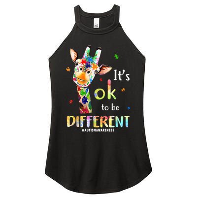 It's Ok To Be Different Autism Awareness Puzzle Giraffe Women's Perfect Tri Rocker Tank