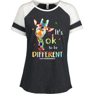 It's Ok To Be Different Autism Awareness Puzzle Giraffe Enza Ladies Jersey Colorblock Tee