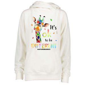 It's Ok To Be Different Autism Awareness Puzzle Giraffe Womens Funnel Neck Pullover Hood