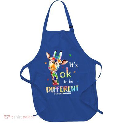 It's Ok To Be Different Autism Awareness Puzzle Giraffe Full-Length Apron With Pockets