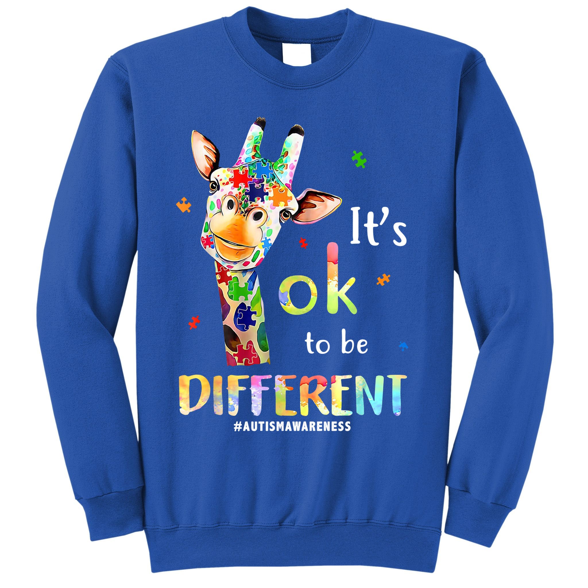 It's Ok To Be Different Autism Awareness Puzzle Giraffe Sweatshirt