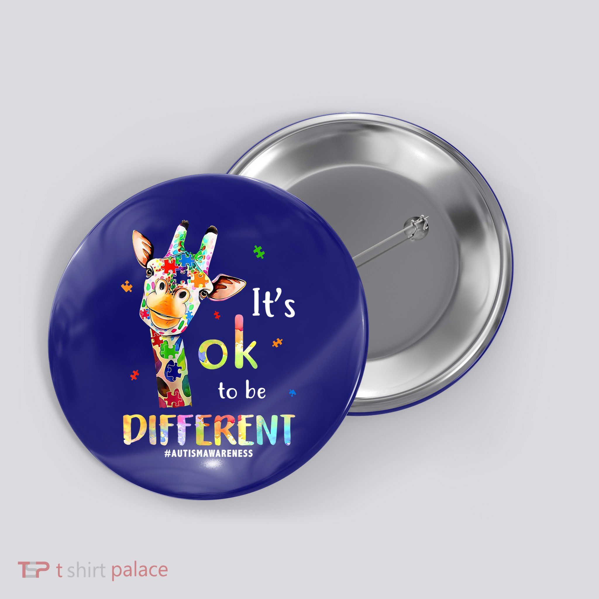 It's Ok To Be Different Autism Awareness Puzzle Giraffe Button