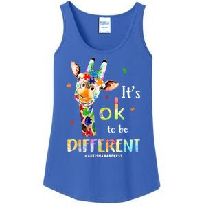 It's Ok To Be Different Autism Awareness Puzzle Giraffe Ladies Essential Tank